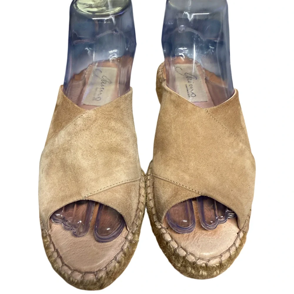 Gaimo Women's 6 Tan Suede Espadrilles Open Toe Wedge Low Platform